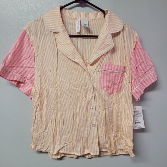 Joyspun Pajama Top Striped Shirt Collar Pocket Pink Peach Tags Womens Small Tags - Picture 1 of 6
